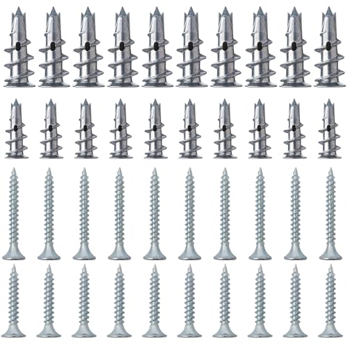 40 Stück Rigipsdübel Set – 20 Selbstbohrender Metall Gipskartondübel + 20 Schrauben für Trockenbauwände, Beton & Ziegel, Hochwertige Zinklegierung, Korrosionsbeständig
