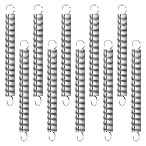 NICAVKIT 10 molle di trazione in acciaio inox con gancio, molla di tensione, 100 mm, lunghezza libera, diametro esterno 10 mm, diametro filo 1,2 mm, forza di trazione massima 3,3 kg, 1,2 x 10 x 100 mm