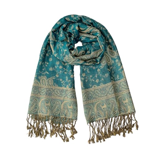 Image of Pashmina Scarf for Women Shawls and Wraps Reversible Paisley Vintage Jacquard Soft Silky Rave Scarves Men
