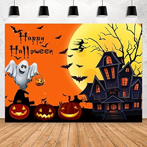 Beautiful Times 1998 Orange Halloween Photography Background Pumpkin Lantern Horror Spooky Night Bats Witch Moon 7x5ft Polyester Party Decorations Photo Backgrounds Cover