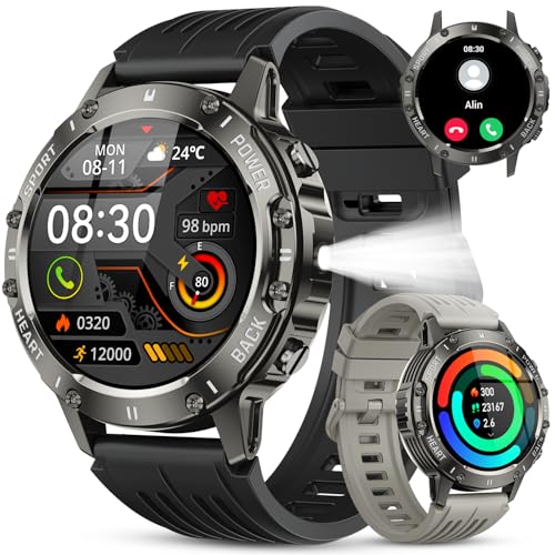 Reloj Inteligente Hombre Smartwatch con Llamadas: Militar Impermeable Fitness Tracker Bluetooth Digital Smart Watch Podómetro Deportivo Pulsera Actividad Pulsómetro Monitor de Sueño para ios Android
