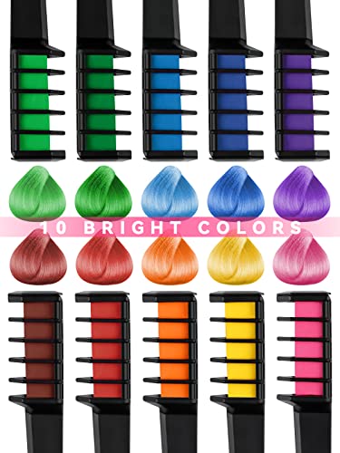 Kalolary 10 Color Temporary Hair Color Chalk Comb Set, Washable Hair Chalk For Girls Kids Gifts On Valentine's Day Cosplay For Age 4 5 6 7 8 9 10+ #TOP3