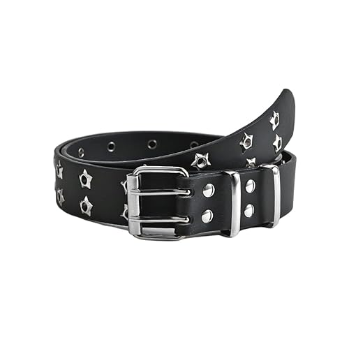 UICIOP Gothic Belt Star Rivet Double Needle Buckle PU Leather Belt Men's and Women's Jeans Fashion Belt - Black - One Size
