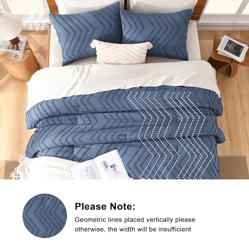 Image of Litanika Boho Queen Comforter Set, 3 Pcs Ocean Blue Lightweight Bedding Set