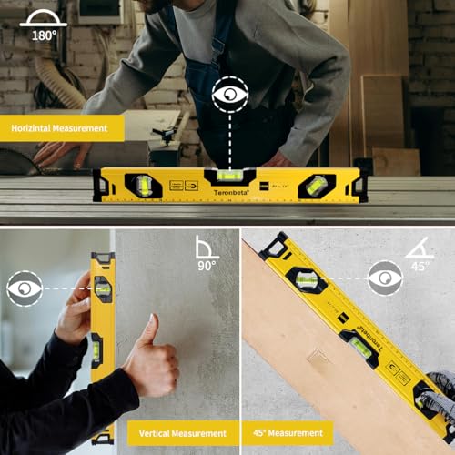 Image of Aluminium Alloy Spirit Level 400 mm /16 Inch Shock Proof Torpedo Level with Magnetic Base and 3 Bubble 45,90,180 - Yellow /Black
