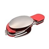 Leeko 4 in 1 Stainless Steel Portable Outdoor Pocket Knife Fork Spoon Diner Set Multi-function Tableware for Camping Hunting