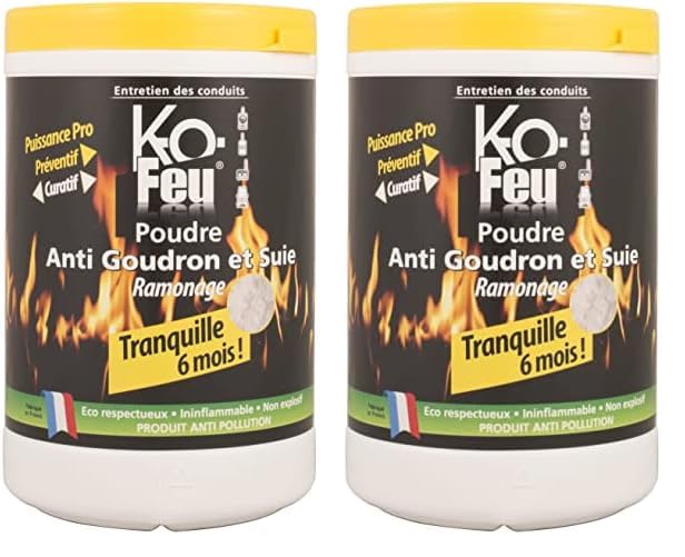 KO Feu - Poudre Anti Goudron et Suie - Ramonage Catalytique - Chimique - Professionnel - 1000 cc (Lot de 2)