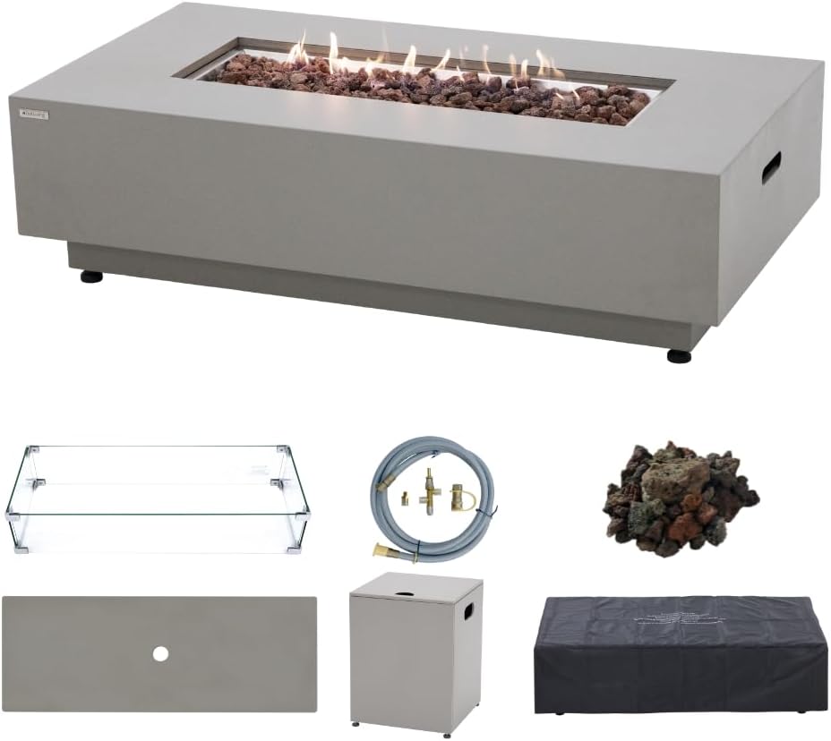 Westwood Fire Table Outdoor Fire Pit Bundle 50" x 26" Rectangular Propane Firepit Includes Lava Rocks 50000 BTUs Outdoor Fireplace for Patio Furniture Set, Deck, Porch, Outdoor Heater - Liquid Propane