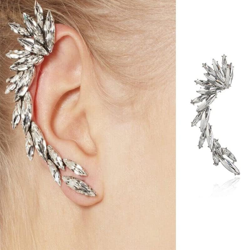 Miniatura 3 de Aretes de joyería de hoja de cristal, aretes de circón brillante, escaladores pavimentan el oído, aretes envolventes con clip para la oreja para