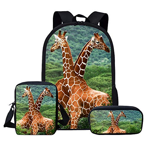 Set di 3 zaini per la scuola per bambini con giraffa con zaino borsa a tracolla astuccio per matite Giraffa Taglia unica Zaini Daypack