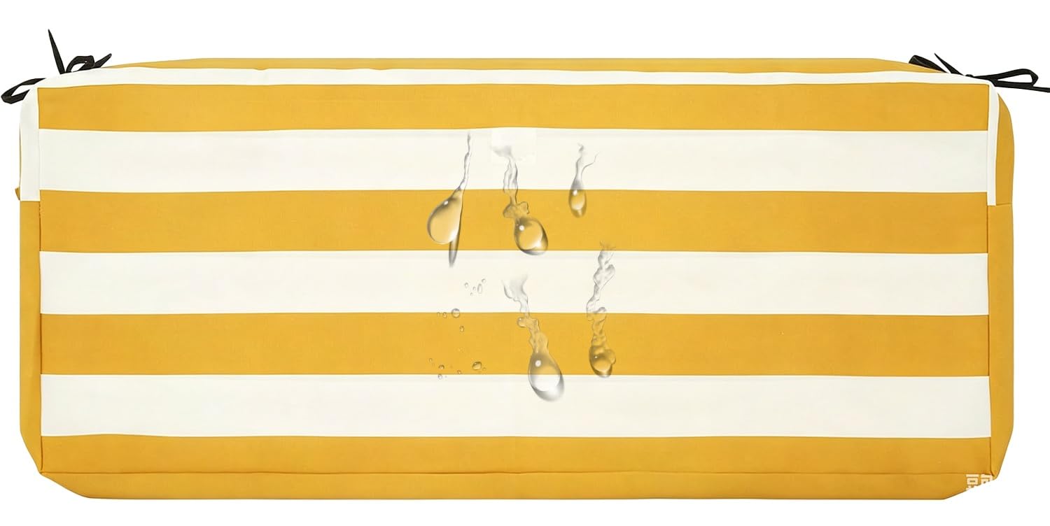 PLCIVSA Waterproof Bench Cushion Cover Non-Slip Furniture Replacement Slipcover with Zipper & Straps, Outdoor Cushion Cover for Garden Balcony Sofa(Yellow,150x40cm/59x16in)