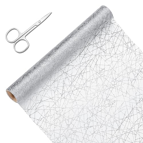 Camino de mesa plateado, 28 cm x 15 m, camino de mesa con revestimiento en dorado brillante, camino de mesa de organza plateado, rollo de tul brillante, mantel metálico brillante para bodas, fiestas o