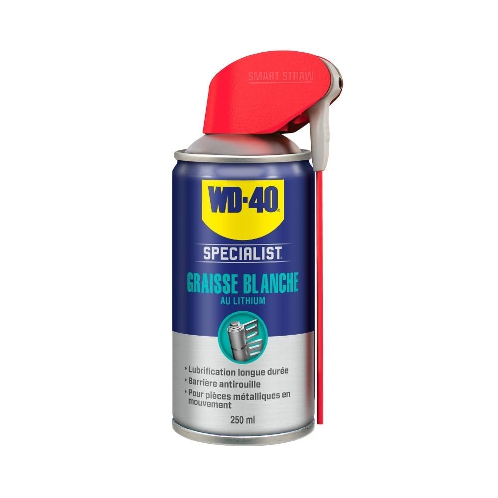 WD-40 Specialist • Graisse Blanche Au Lithium • Spray Double Position • Formule Blanche et épaisse • Résiste à l'Eau et a la Chaleur • Propriétés anti-usure • Carton de 12 aérosols de 250 ML