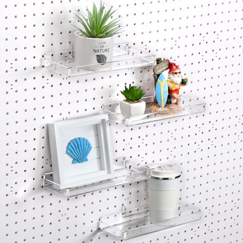 Vercraft 4 Set Acrylic Pegboard Shelves with Metal Hooks Pegboard Tray Organizer Accessories Organizing Tools for Display Wall Craft Room Home Garage Workbench(Clear)