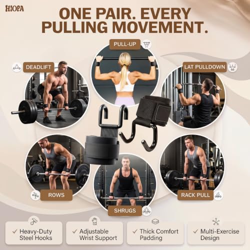 Image of 2Pcs Weight Lifting Hook Grips with Adjustable Wrist Straps Heavy Duty Nylon Metal Hooks Non Slip Design for Deadlift Pull Ups Powerlifting Gym Training Wrist Support Fitness Accessories Black