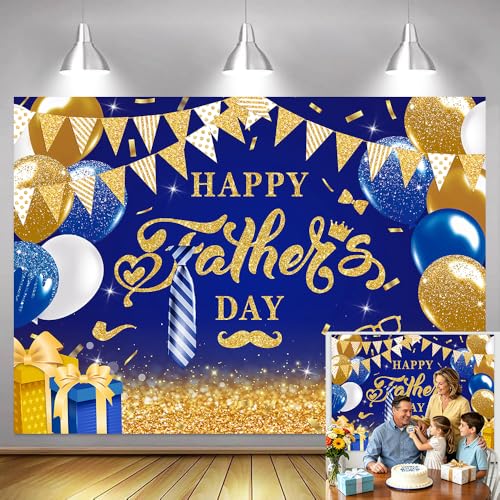 7x5ft Happy Father's Day Photography Backdrop Blue Gold Fathers Day