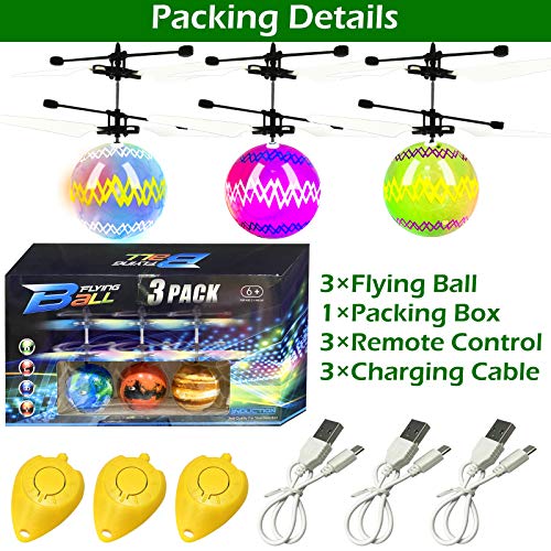 3 Pack Color Easter Eggs Flying Balls Toys for Kids Boys Easter Gift Hand Remote Control Rechargeable Helicopter Led Mini Drones Easter Basket Stuffers for Boys Girls Easter Party Outdoor Games - Thumbnail 2