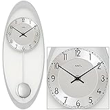 Garantie (Monate): 24 AMS 7416 Wanduhr Quarz mit Pendel silberfarben bedrucktes Mineralglas