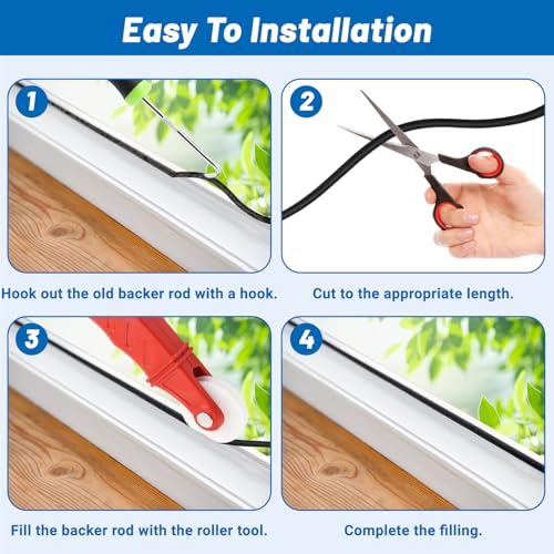 Image of U0U Backer Rod 1 /8inch,Backer Rod Kit with Roller Tool,16.4Ft Black Backer Rod Caulk Saver for Installing Door Window Gaps and Joint Concrete Filling (Black, 1 /8inch x 16.4feet)