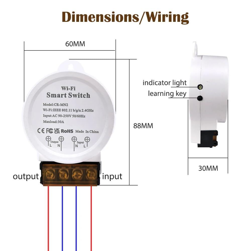 DollaTek Relè Wifi 30A Smart Switch con monitoraggio energetico Temporizzazione del telecomando Compatibile con Echo e Home Smart Life Tuya