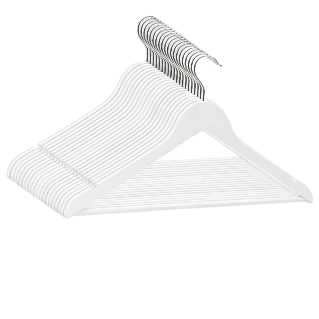 Juego de 20 perchas de madera dura blanca con gancho de metal, antideslizantes y giratorias, dimensiones 44,5 x 23 cm, con puente y muesca, ahorra espacio para guardarropa, armario y vestidor