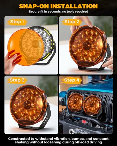 Image of Auxbeam 9 Inch Deep Amber Light Covers for 360-PRO /RAY-L Series, 2300K Dark Amber Tint Round Off-Road Light Lens Cap, Light Bar Covers for Fog Dust Rain Snow, 2 Packs
