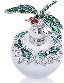YU FENG Dragonfly Decorative Glass Perfume Bottle Jeweled Enameled Fancy Crystal Perfume Holder Container Scent Bottles Empty Refillable(Green,40ml)