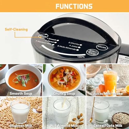 Milchbereiter auf pflanzlicher Basis, 1,2 l selbstreinigend mit Sieb-Set, ideal für Mandel, Sojabohne, Hafermilch zu Hause