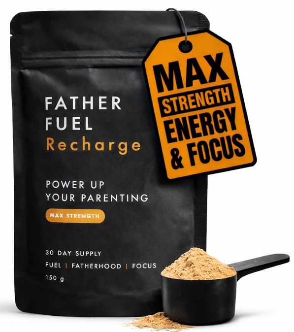 Father Fuel Recharge Daily Energy & Focus Drink Mix for Men Clean No-Crash Powder with Ginseng L-Theanine CoQ10 Choline & B-Vitamins 140mg Caffeine 30 Servings
