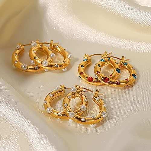 18K Gold Pearl and Moissanite Hoop Earrings, Vintage and Delicate Earring Design, Fashion Jewelry Gift4