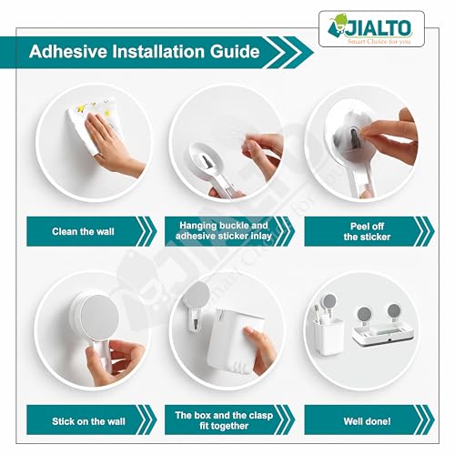 Image of JIALTO Wall Mounted Toothbrush Holder & Soap Box for Bathroom, Non-Drill Self Adhesive Magic Sticker Toothbrush Stand, Removable Drain Tray & Waterproof (Dubal Soap Box - White, Pack of - 2)