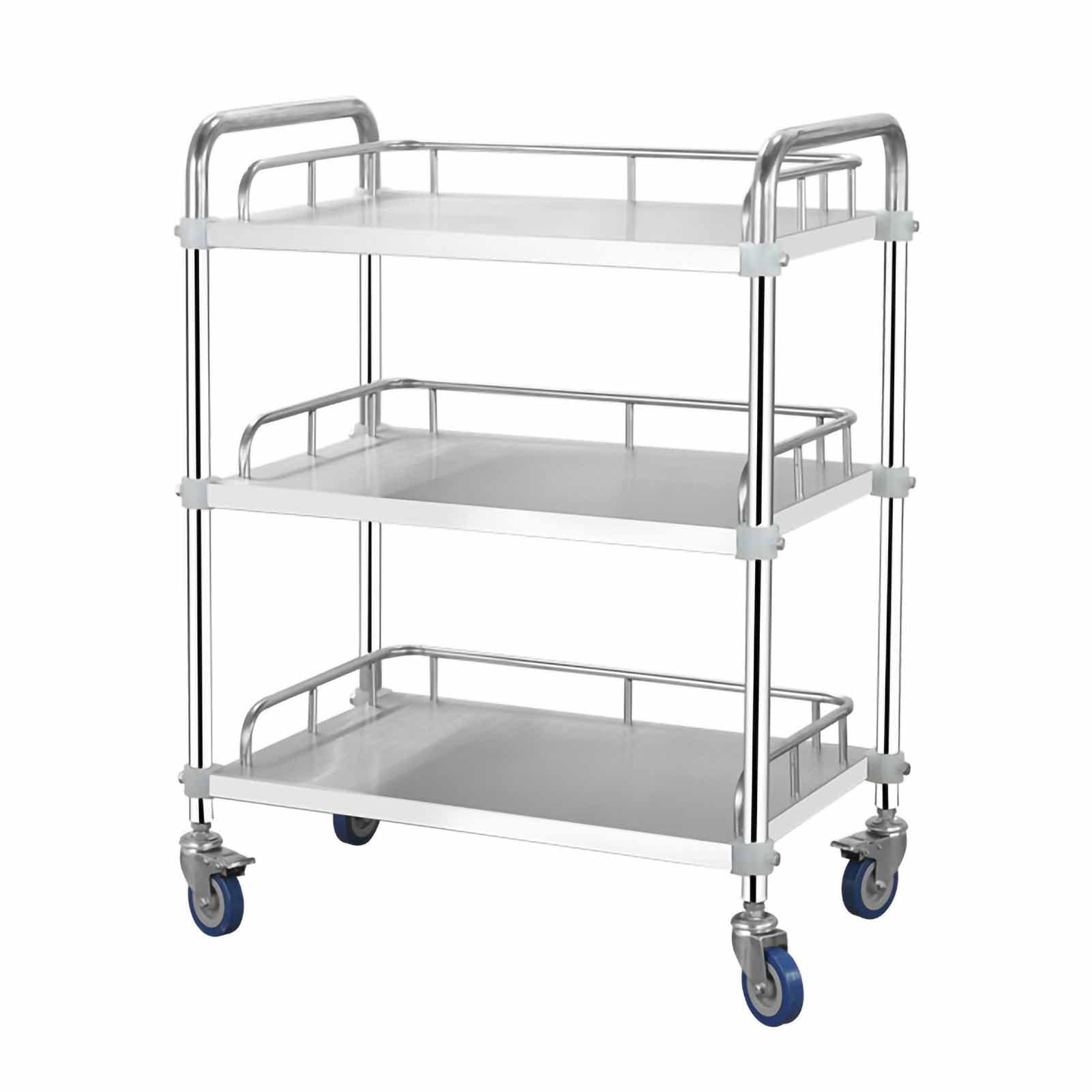 LJYKBFL Stainless Steel Rolling Utility Cart with 3 Layer Shelves for Salon Beauty Lab Catering and Dental Use Commercial Grade Service Cart (80x48x86cm)