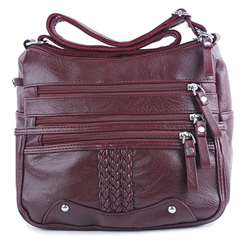 Image of ELDA 10 Pockets Crossbody Purse for Women Medium Pocketbooks Ladies Soft PU Leather Shoulder Bag Ladies Top Handle Satchel