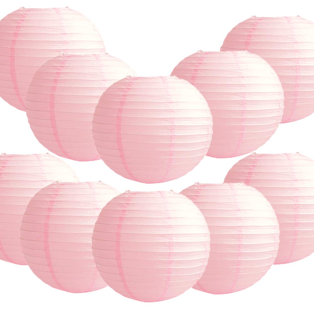 Time to Sparkle 10 Pack Tissue Paper Round Lanterns LampShade Lamp Shade Wedding Birthday Party Decoration | Light Pink, 16"(40cm) | — image 1