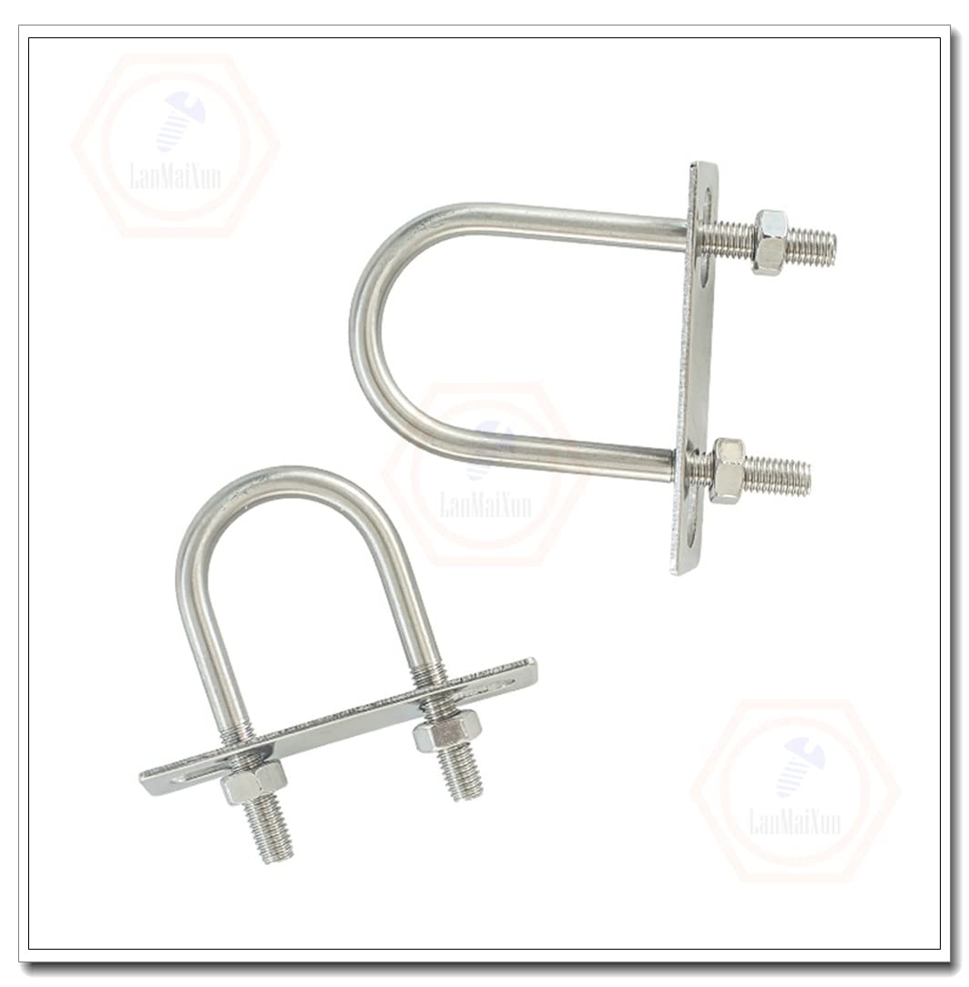 Juego de 2 pernos en forma de U M10 × 50 mm × 120 mm Pernos en U redondos de acero inoxidable 304 con tuercas y placas