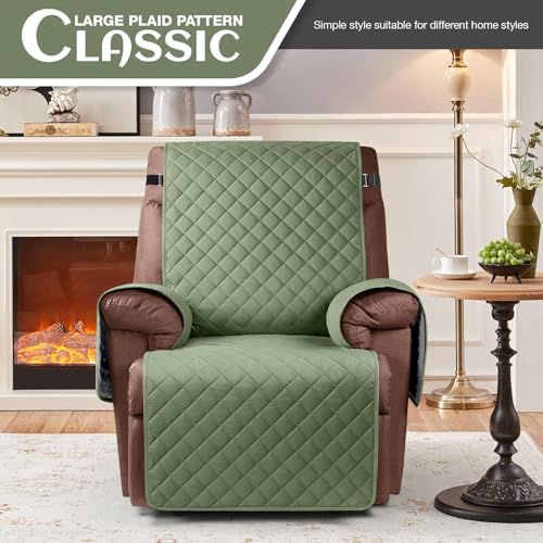 Image of KinCam 100% Waterproof Recliner Chair Cover, Reclining Couch Covers for Pets, Dogs, Recliner Couch Slipcover Furniture Protector with Elastic Straps for Kids(30 inch, Cactus Green)