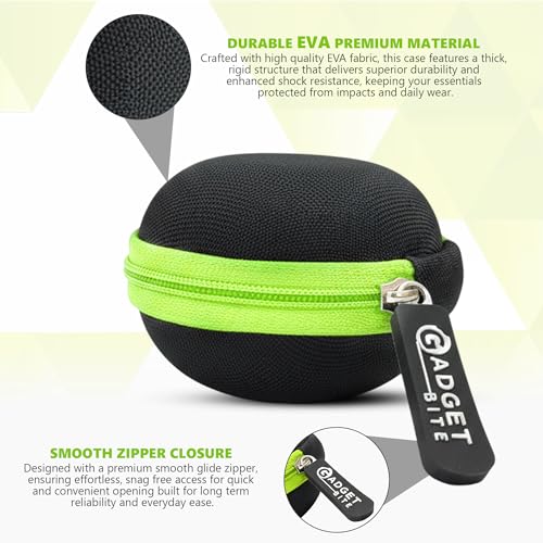 Image of GadgetBite Earphone Carrying Case, Multi-Purpose Travel Organizer for Earphones, Headsets, Pen Drives, SD Cards, Shock-Proof Ballistic Nylon, Soft Fabric, Mesh Pocket for Accessories - Green