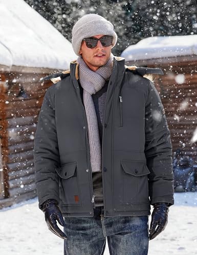 Image of TACVASEN Men's Standard Length Polyester Winter Jacket with Hood Water Repellent Windproof Thicken Parka Snow Ski Coat