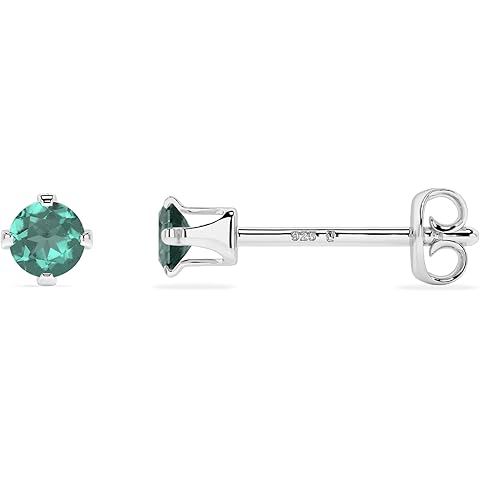 3mm Round Natural Green Tourmaline Stud Earrings for Women in Sterling Silver, Octo...