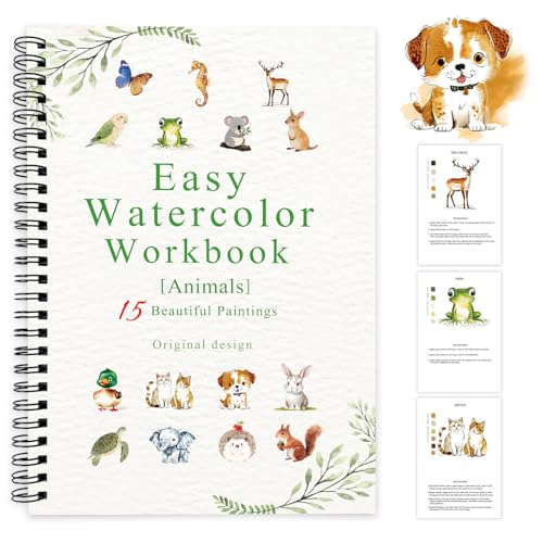 Watercolor Workbooks Animals 15 Beautiful Paintings for Water Color Book Adult Watercolor Coloring Book for Beginners Watercolor Workbook for Adults Teens (Without Palette Animals)