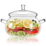 Picture of XJLVSV Glass Ramen Soup Bowl with Lid and Handle,2.5L/80oz Glass Cookware Set Cooking Pot Saucepan for Pasta Noodle, Soup, Milk