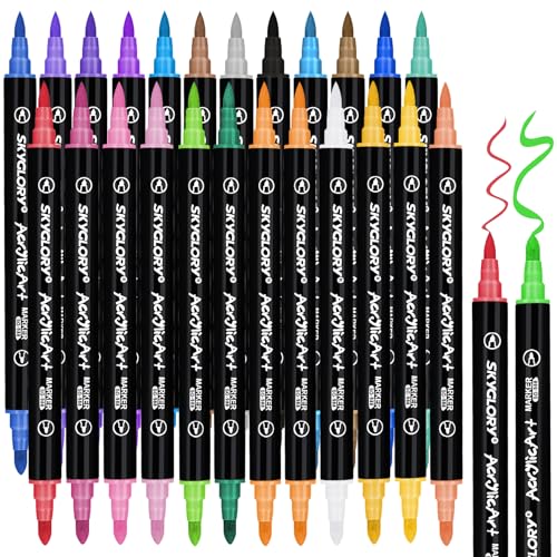 TENXSNUG Acrylstifte für Steine Wasserfest, 24 Farben Doppelspitze Acrylstifte Marker Stift, Permanent Stifte Steine Bemalen Paint Marker Set für DIY Stein, Holz, Leinwand, Papier, Glasmalerei