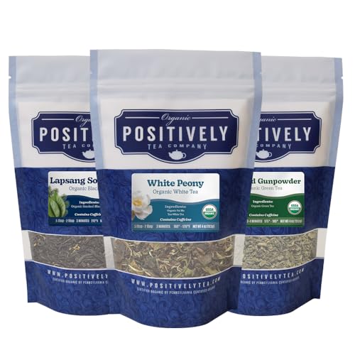 Image of Positively Tea, Organic Chinese Tea Sampler, Loose Leaf, 4 Ounce, 3 Pack