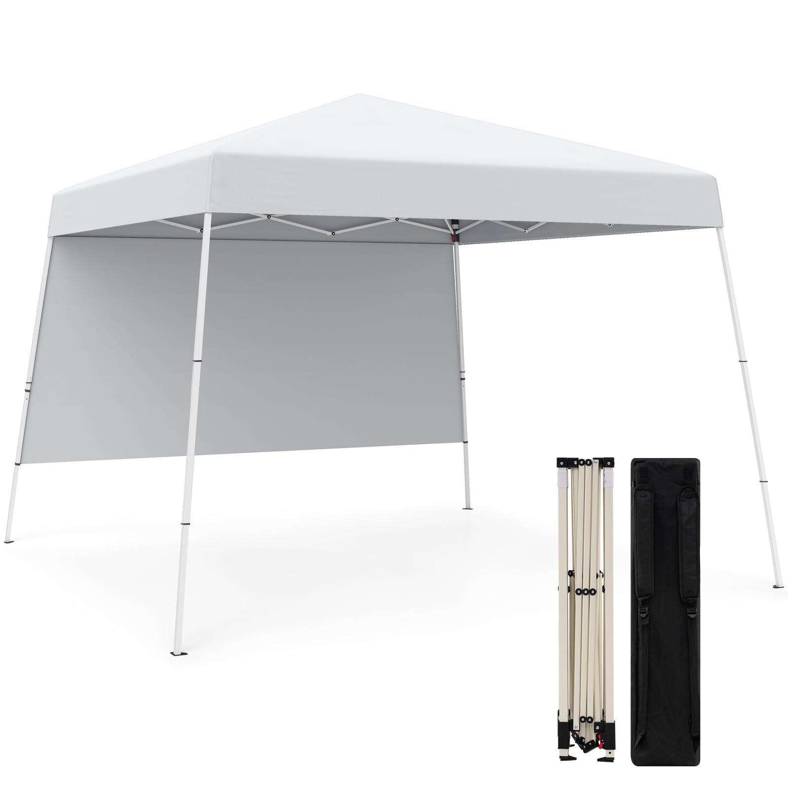 HOMASIS Gazebo Esterno Resistente con Parete Laterale, Gazebo Pieghevole e Portatile con Supporti Inclinati e Borsa per il Trasporto, Tenda Pop up per Campeggio, Spiaggia (Bianco, 300 x 300 x 262 cm)