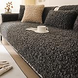 Fluffy Curly Teddy Wool Sofa Slipcover Ultra Soft Anti-Slip Furniture Protector for Sectional Couches, Pets, and Modern Home Decor(Black,70cm*210cm)