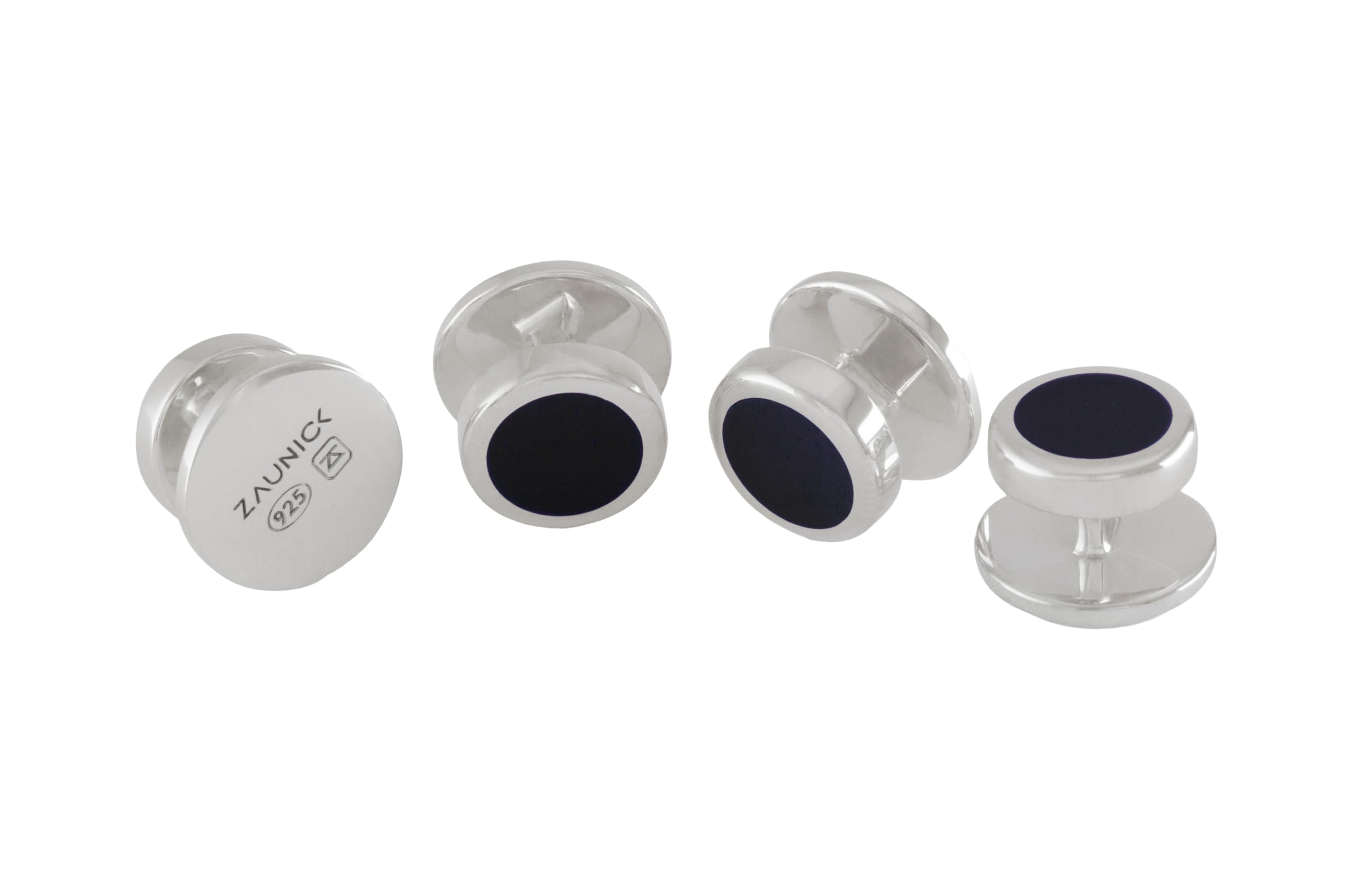 ZAUNICK Shirt Studs in Sterling Silver 925 and black enamel 4 Buttons Set