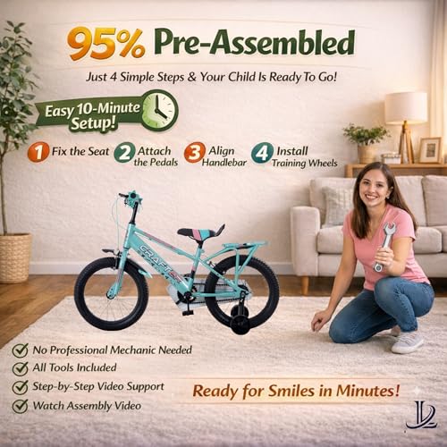Image of longrun 16 Inch Cycle for Kid | Bicycle for Kids with Training Wheels | Just Plug and Play | Easy 4 Steps Installation, 95% Fitted | Bicycle for 4 to 7 Years Boys and Girls | Sea Green
