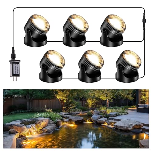 POPOSOAP 6-Head Warm White Underwater Pond Lights, IP68
