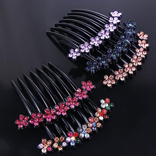 Leadigol 5PCS Crystal Flower Hair Comb,Rhinestone Black Plastic Hair Side Comb Flower Hair Comb Hair Clip for Women