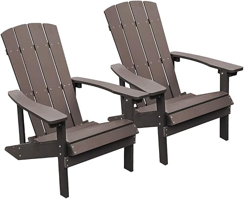 Juego de 2 sillas Adirondack de plástico resistentes a todo tipo de clima sillas Adirondack compuestas con grano de madera para patio al aire libre